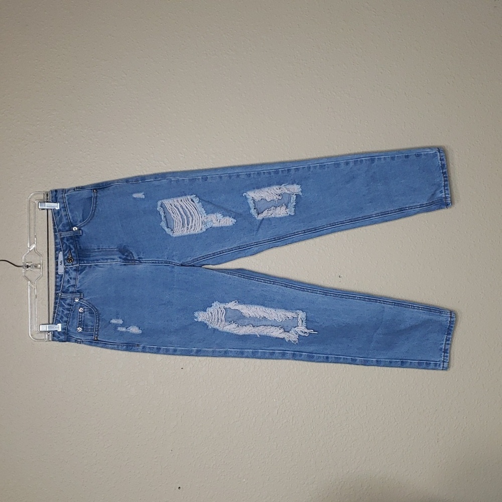 Adika Womens High Rise Ripped Mom Jeans Size M Streetwear Cotton Baggy Denim
